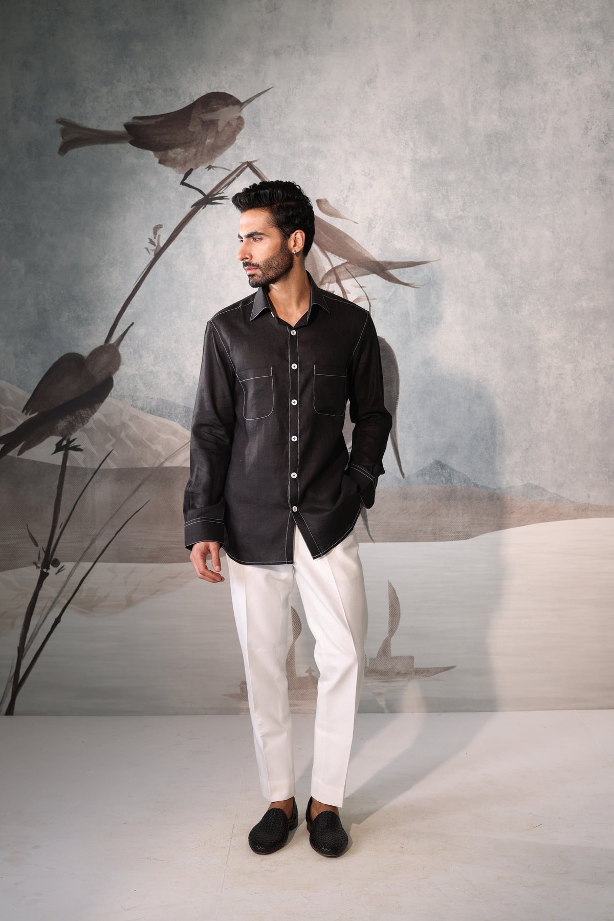 4 pocket linen Black shirt