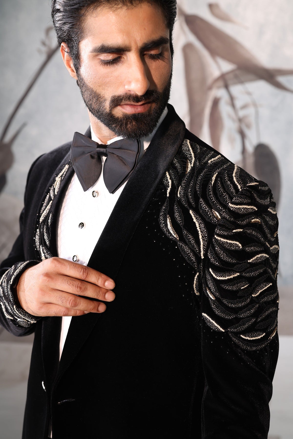 Velvet Shawl Collar Tuxedo with Hand Embroidery