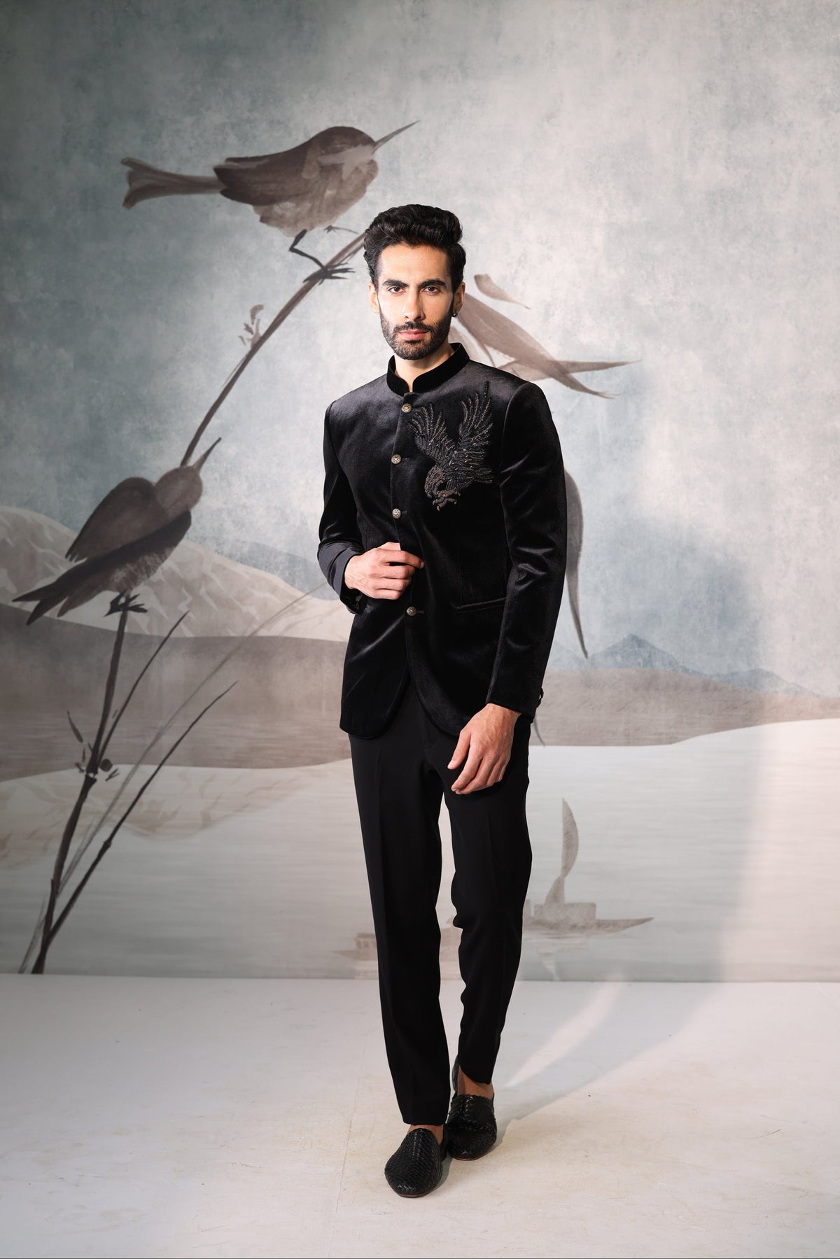 Black Bandhgala with bird design