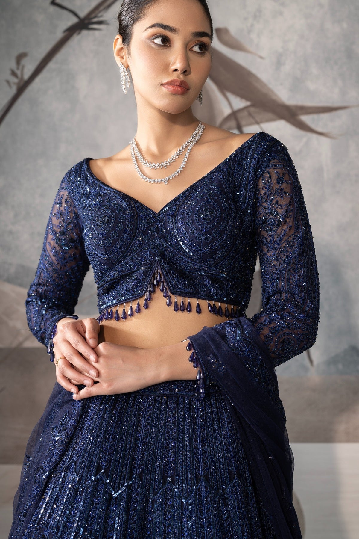 Navy Blue Monotone Lehenga
