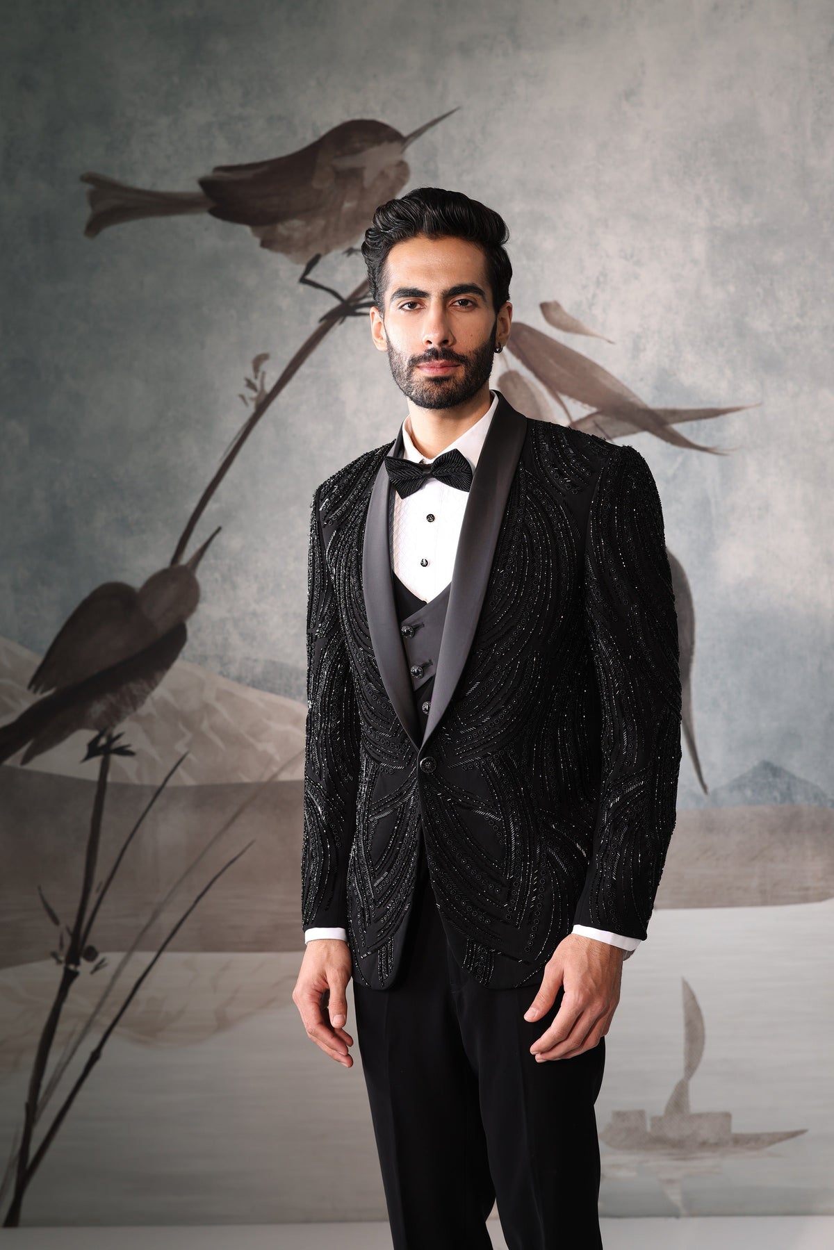 Men's Black Tuxedo Suit with Embellishment