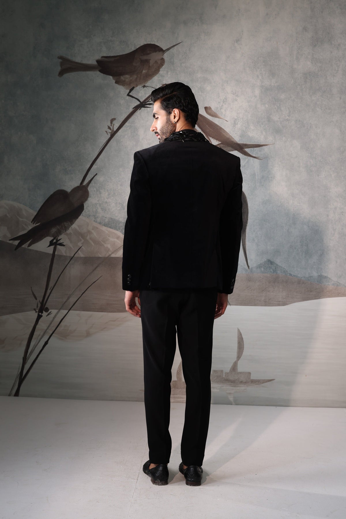 Black Tuxedo with Collar Embroidery Work