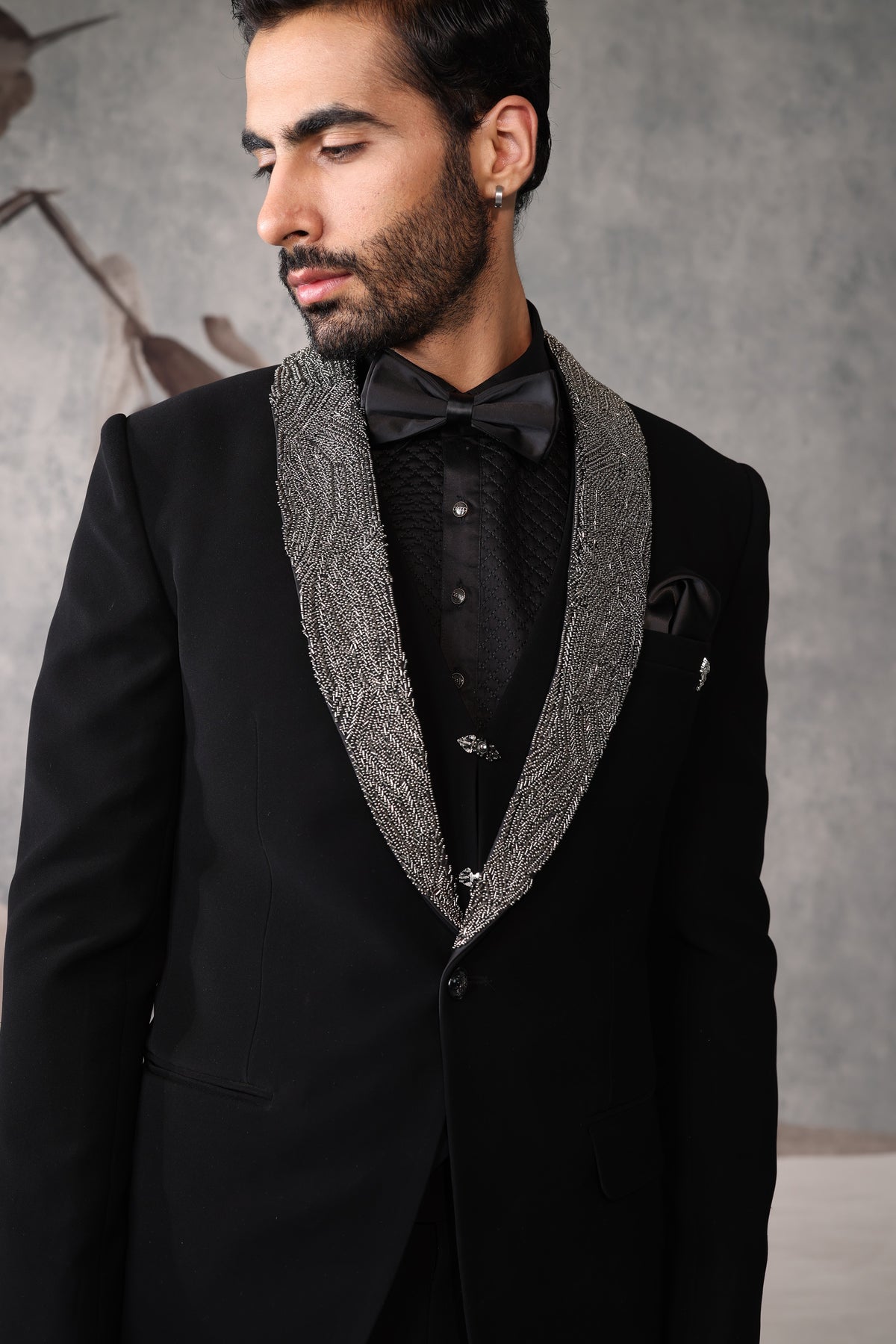 Black Tuxedo with Collar Design for Men