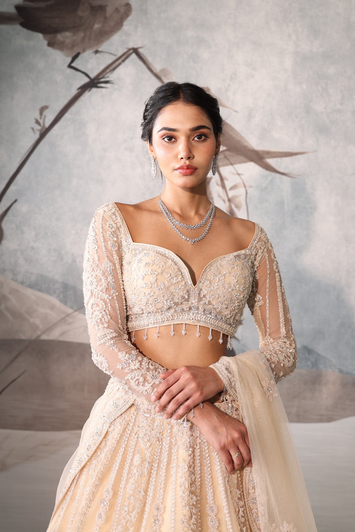 Cream Sequence Embellished Lehenga