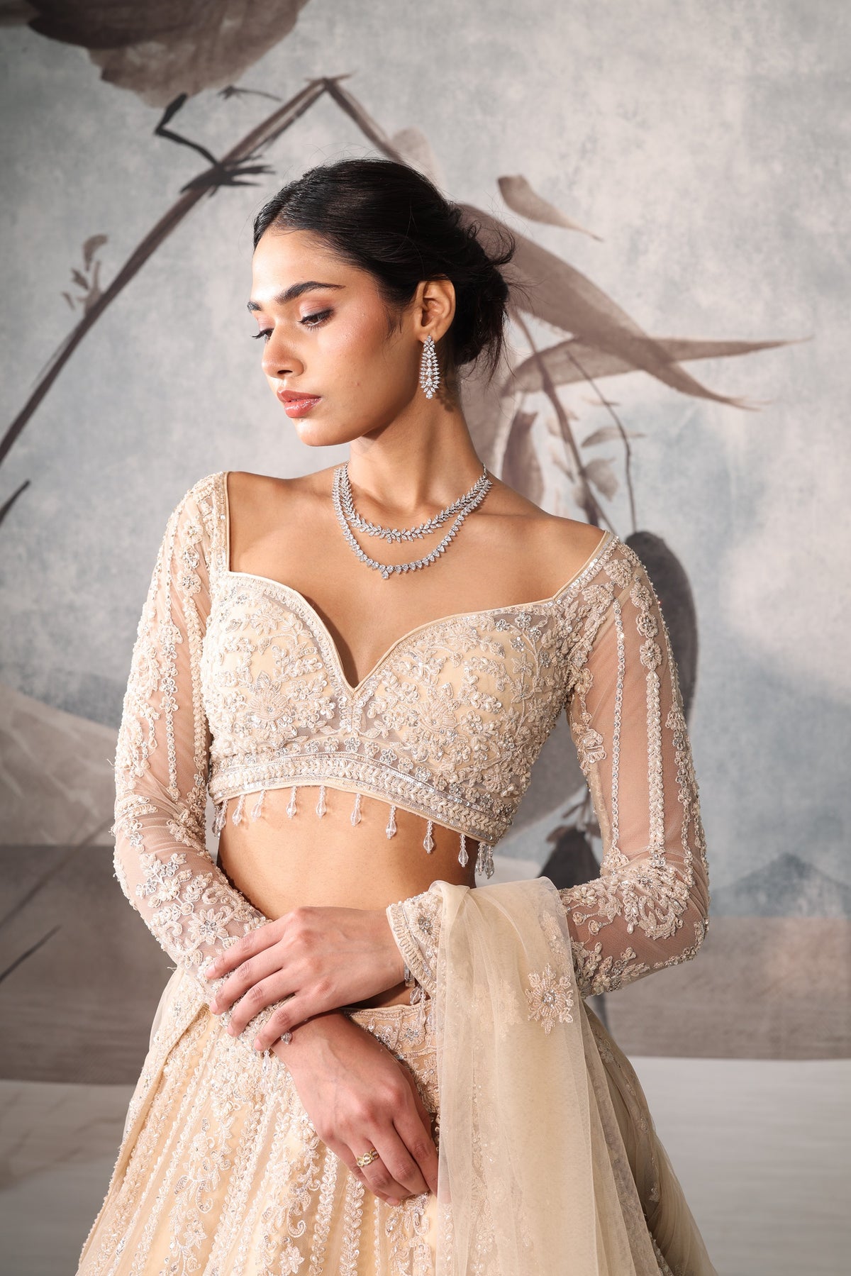 Cream Sequence Embellished Lehenga