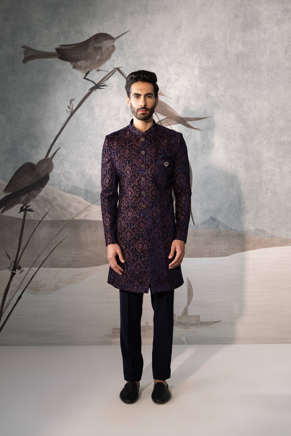 Blue multi colour thread embroidery Indo-Western