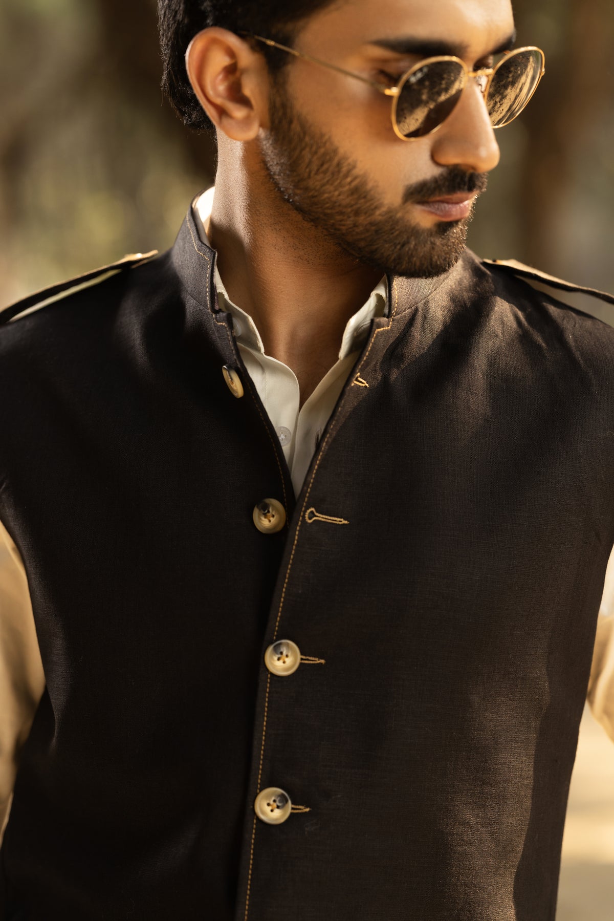 Black Sadri with Contrast Patch Pockets