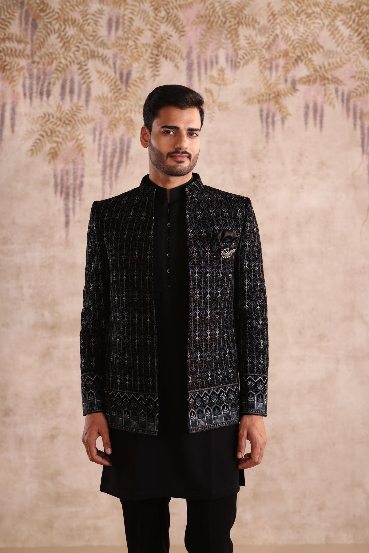 Black Jacquard Designer Men’s Suit