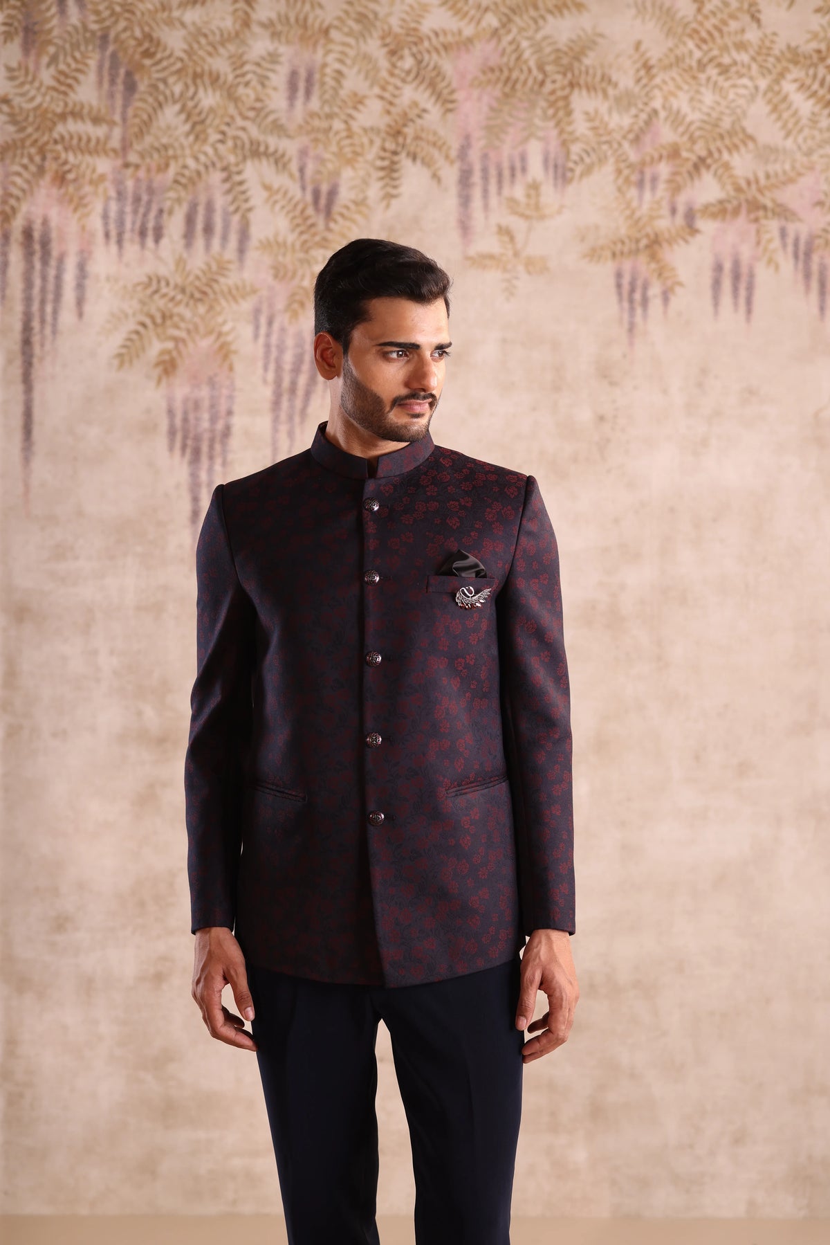 Blue Floral Embroidered Bandhgala Jacket