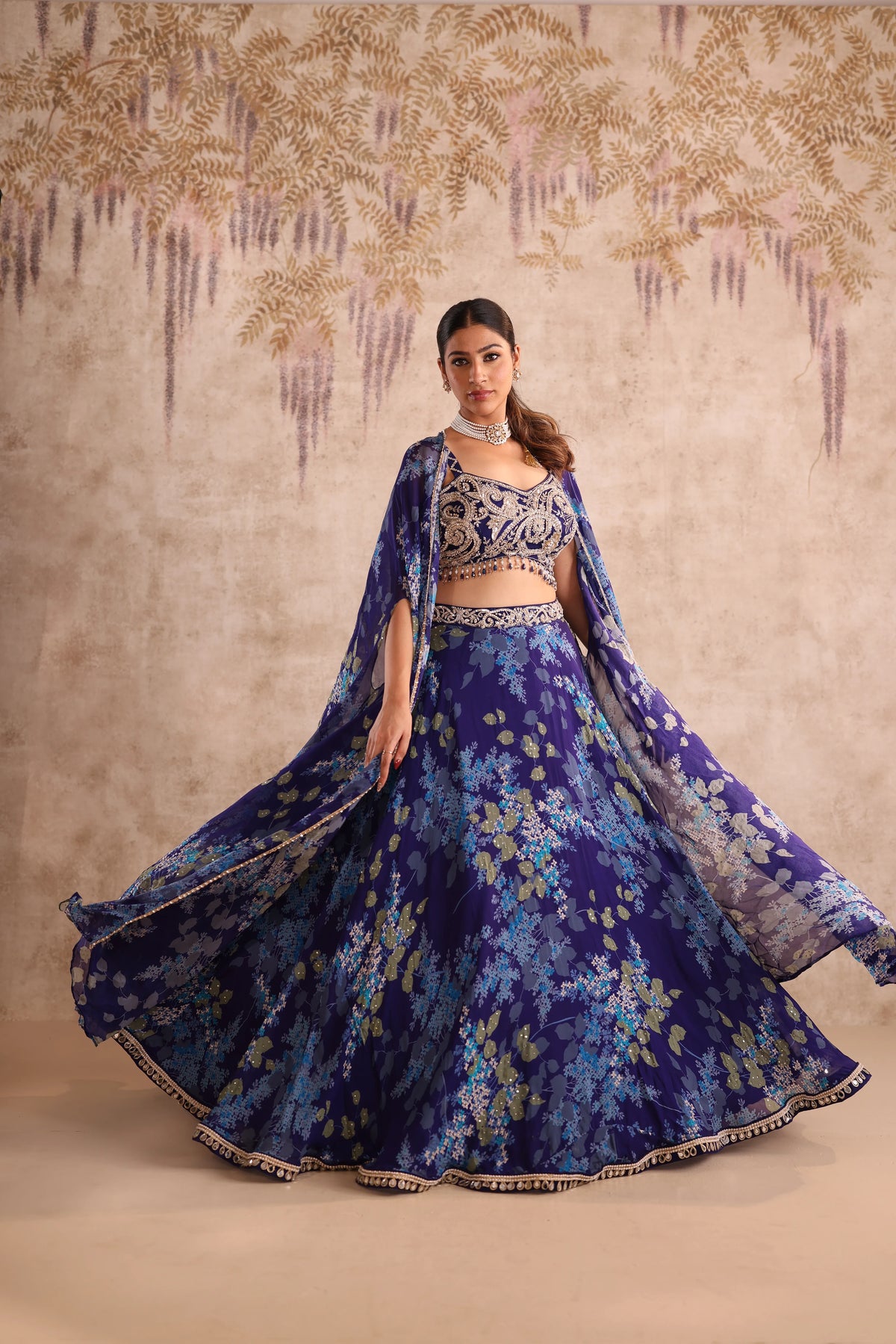 Party Wear Floral Embroidered blue Lehenga