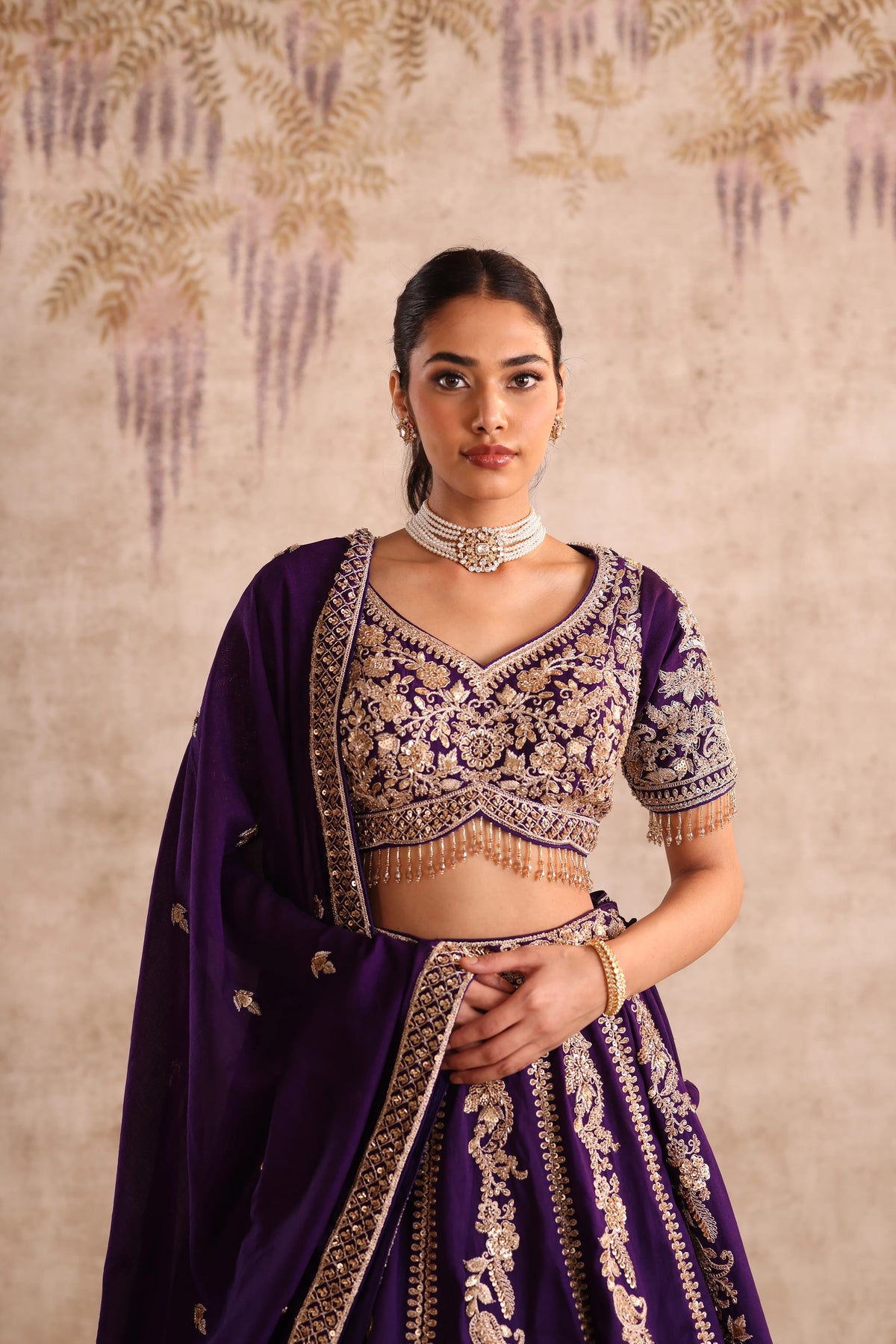 Party Wear Purple Embroidered  Lehenga