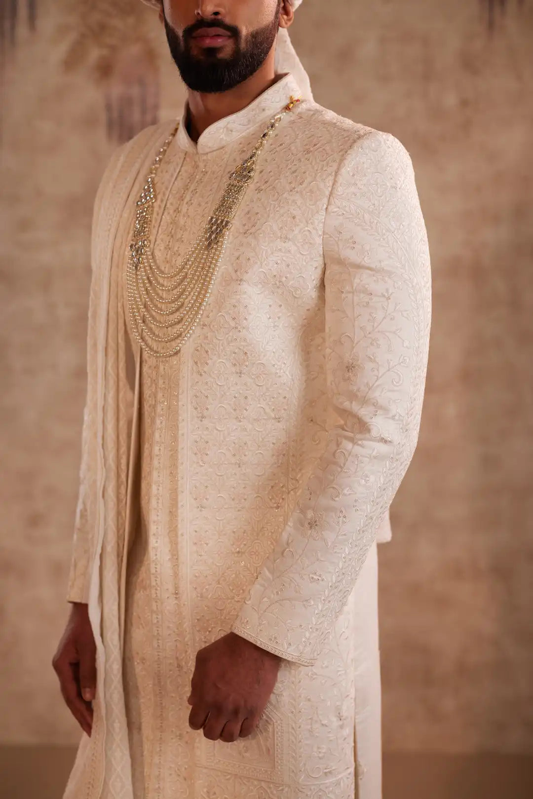 Off white open jacket Sherwani