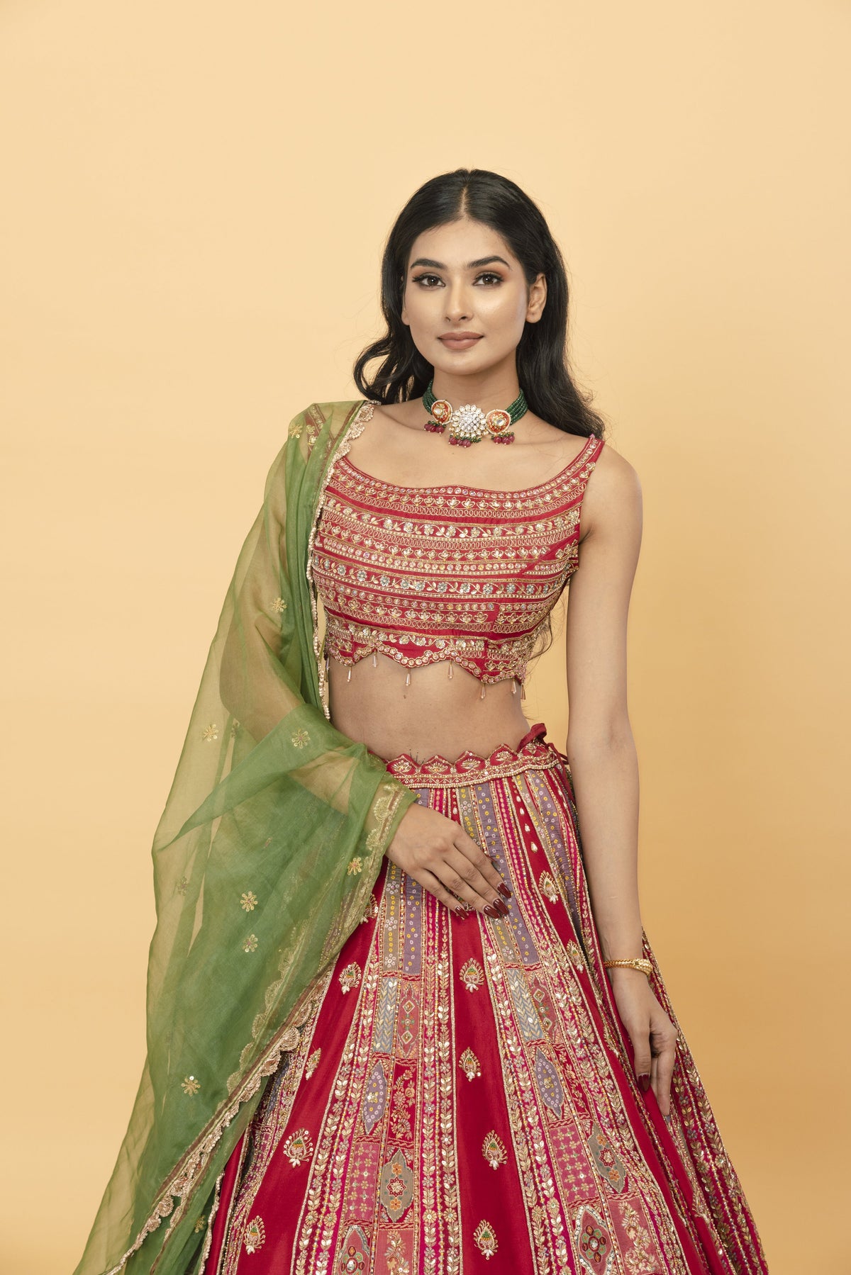 Red Banarasi Silk Lehenga with Zari Work