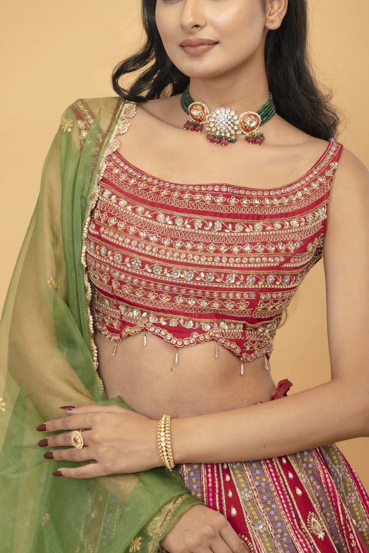 Red Banarasi Silk Lehenga with Zari Work