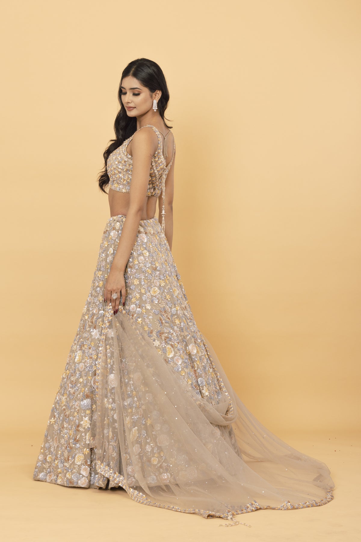 Multi Sequin Net Lehenga