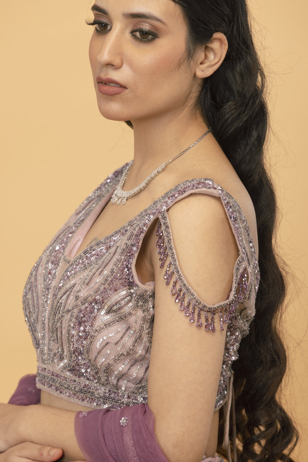 Dust Rose Net Lehenga