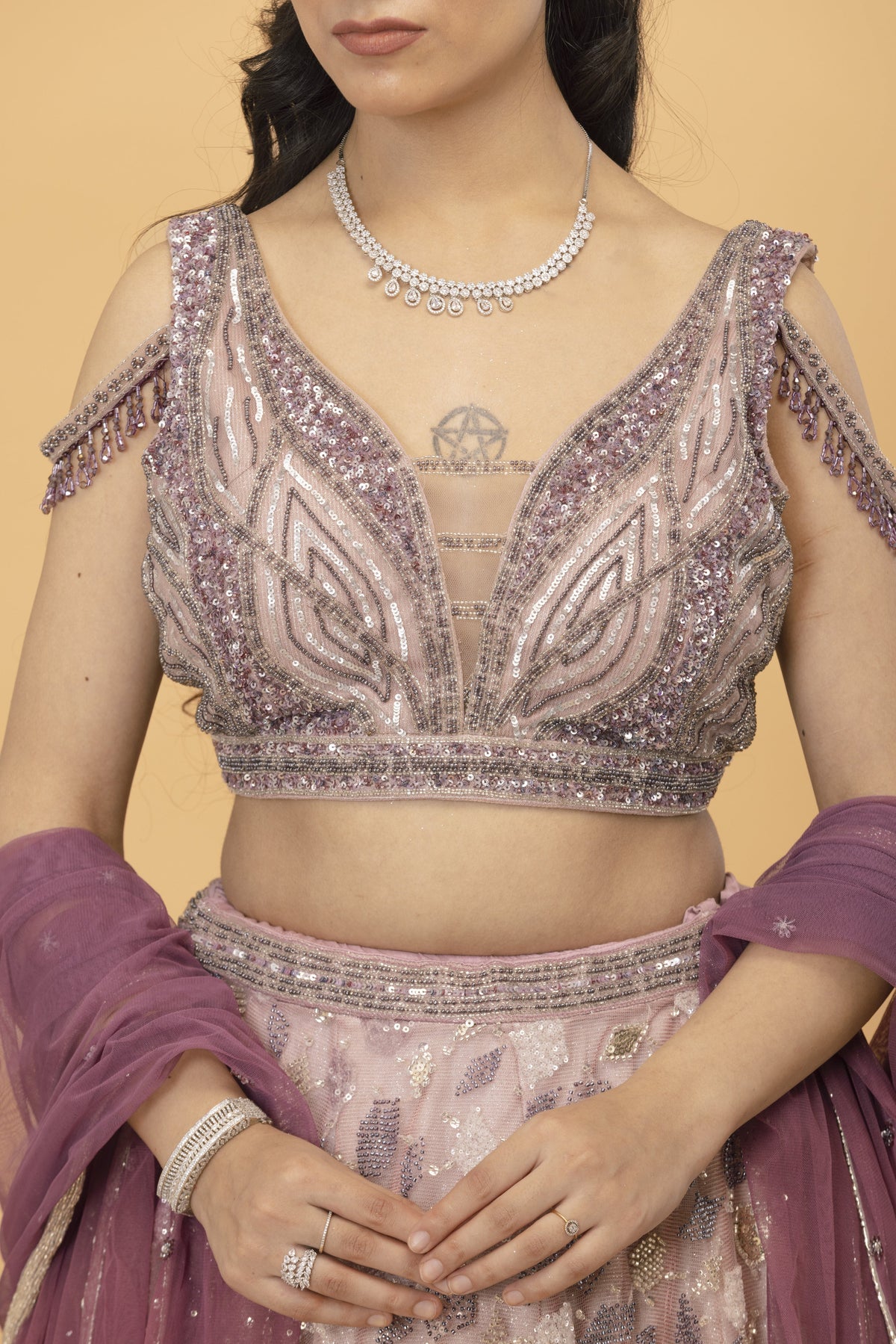 Dust Rose Net Lehenga
