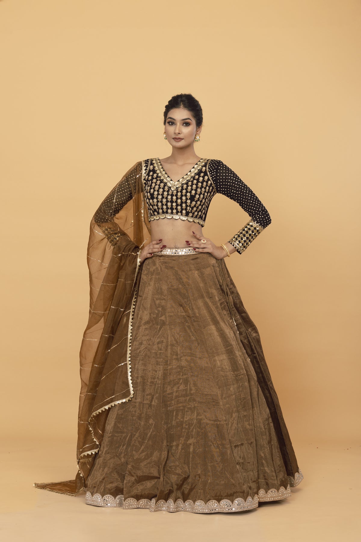 Brown Tissue Lehenga