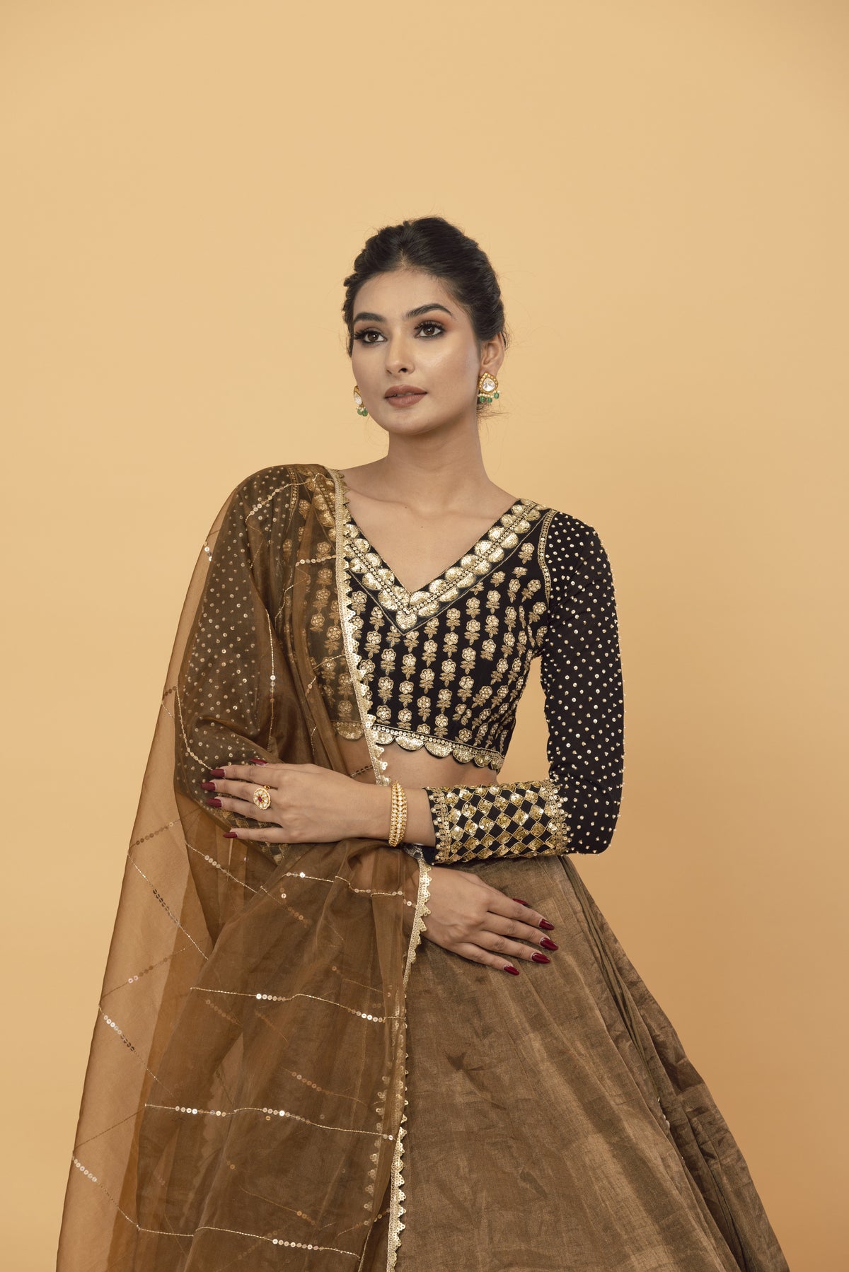 Brown Tissue Lehenga