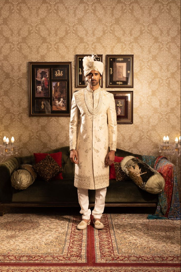 Ivory Silk Sherwani for Men