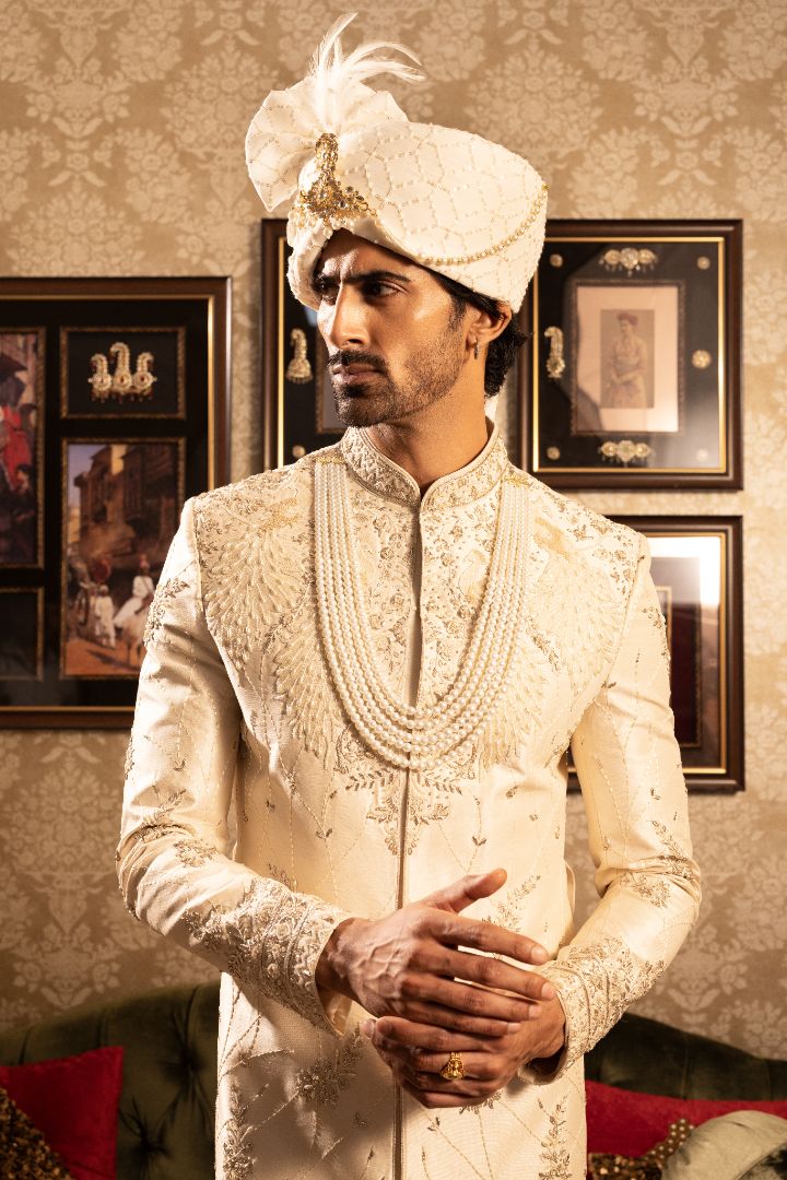 Ivory Silk Sherwani for Men