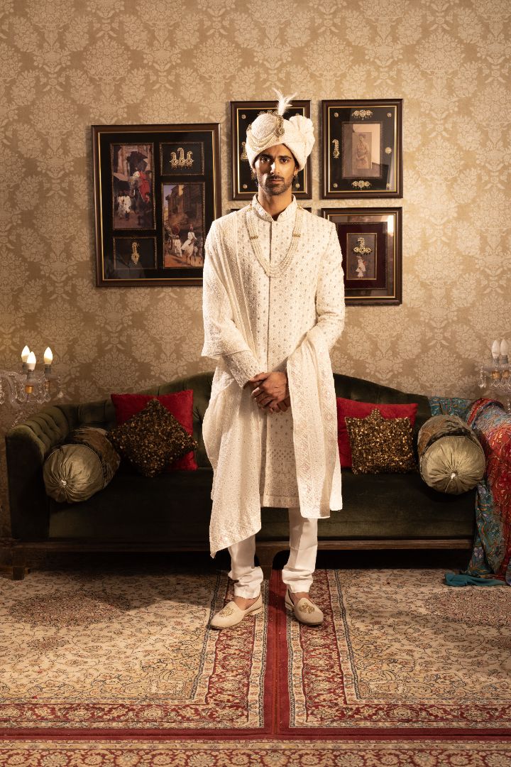 Ivory Sherwani with Embroidery
