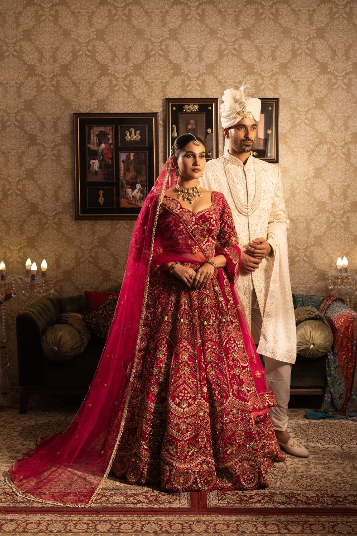 Maroon Velvet Bridal Lehenga with Heavy Zari Embroidery