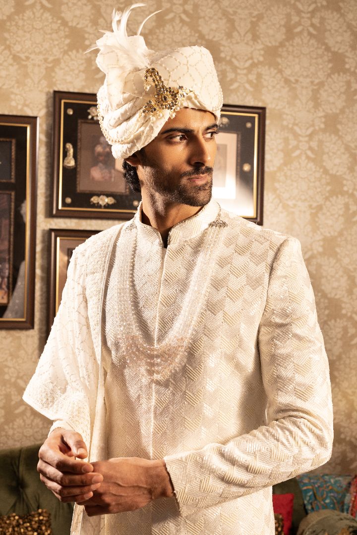 Ivory Sherwani For Groom - Premium Wedding Sherwani