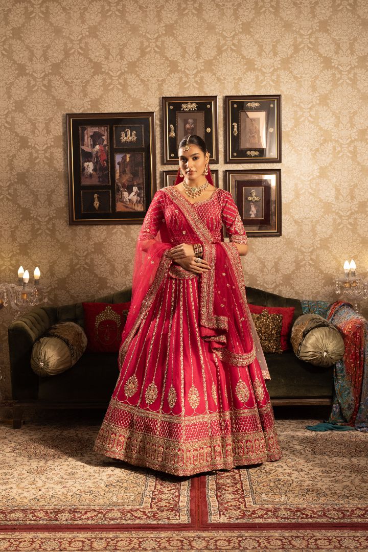 Pink Bridal Lehenga with Zari & Resham Embroidery