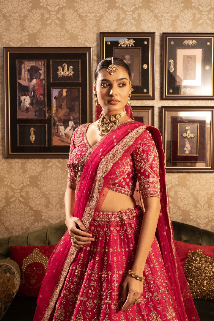 Rani Pink Bridal Lehenga - Zari Embroidered Wedding Lehenga Choli with Dupatta
