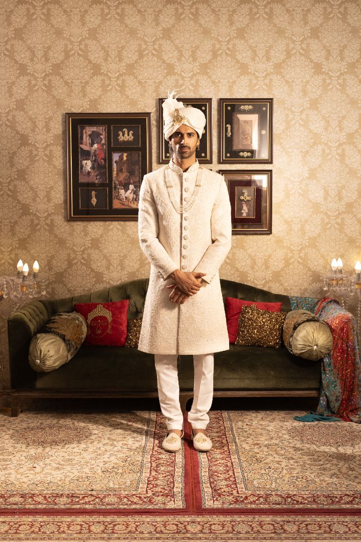 ivory Sherwani with hand embroidery