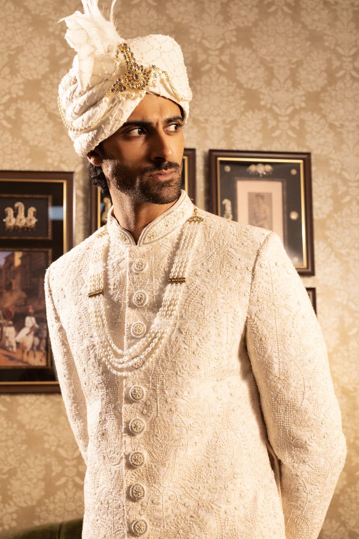 ivory Sherwani with hand embroidery