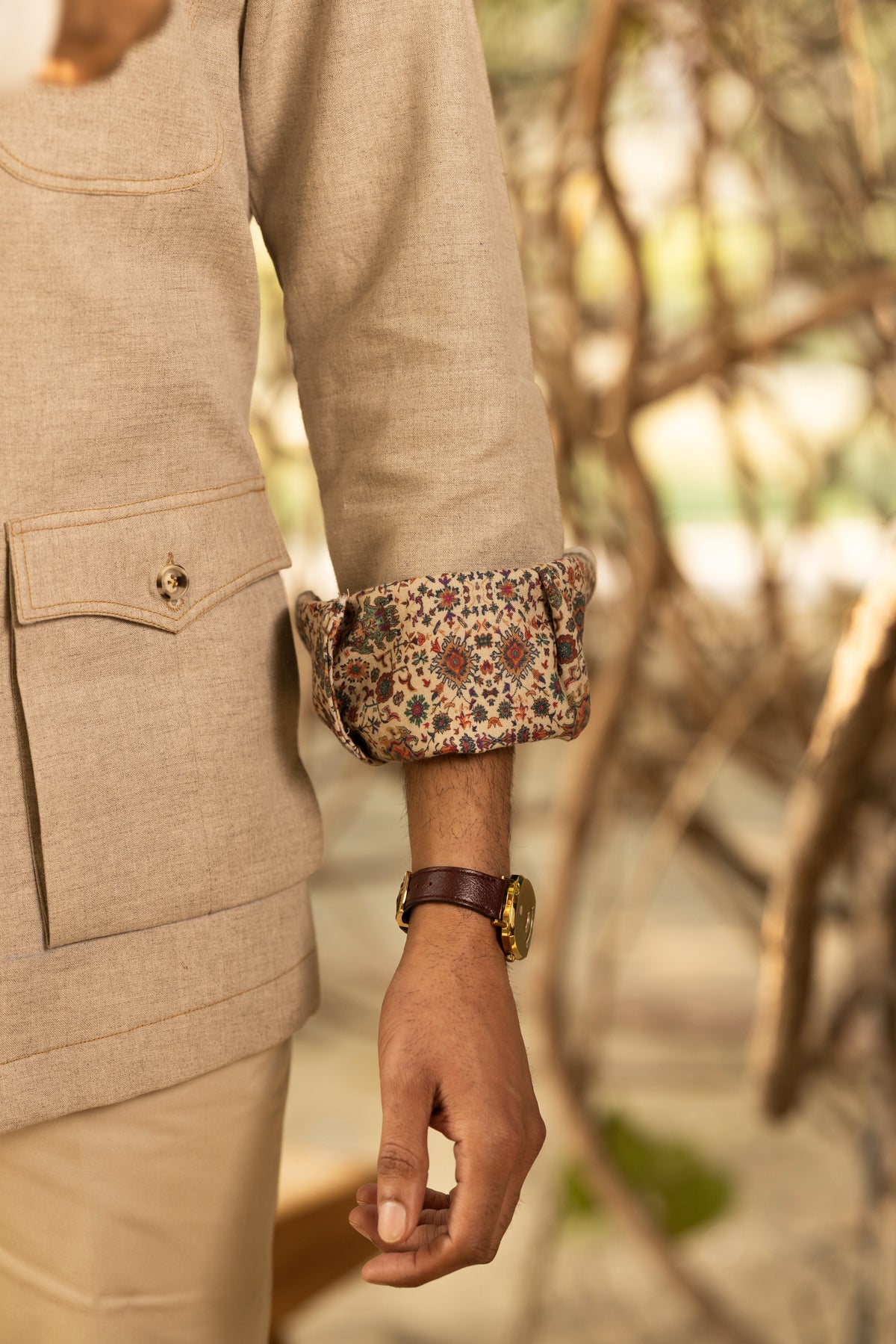 Light Brown Linen Safari Shirt