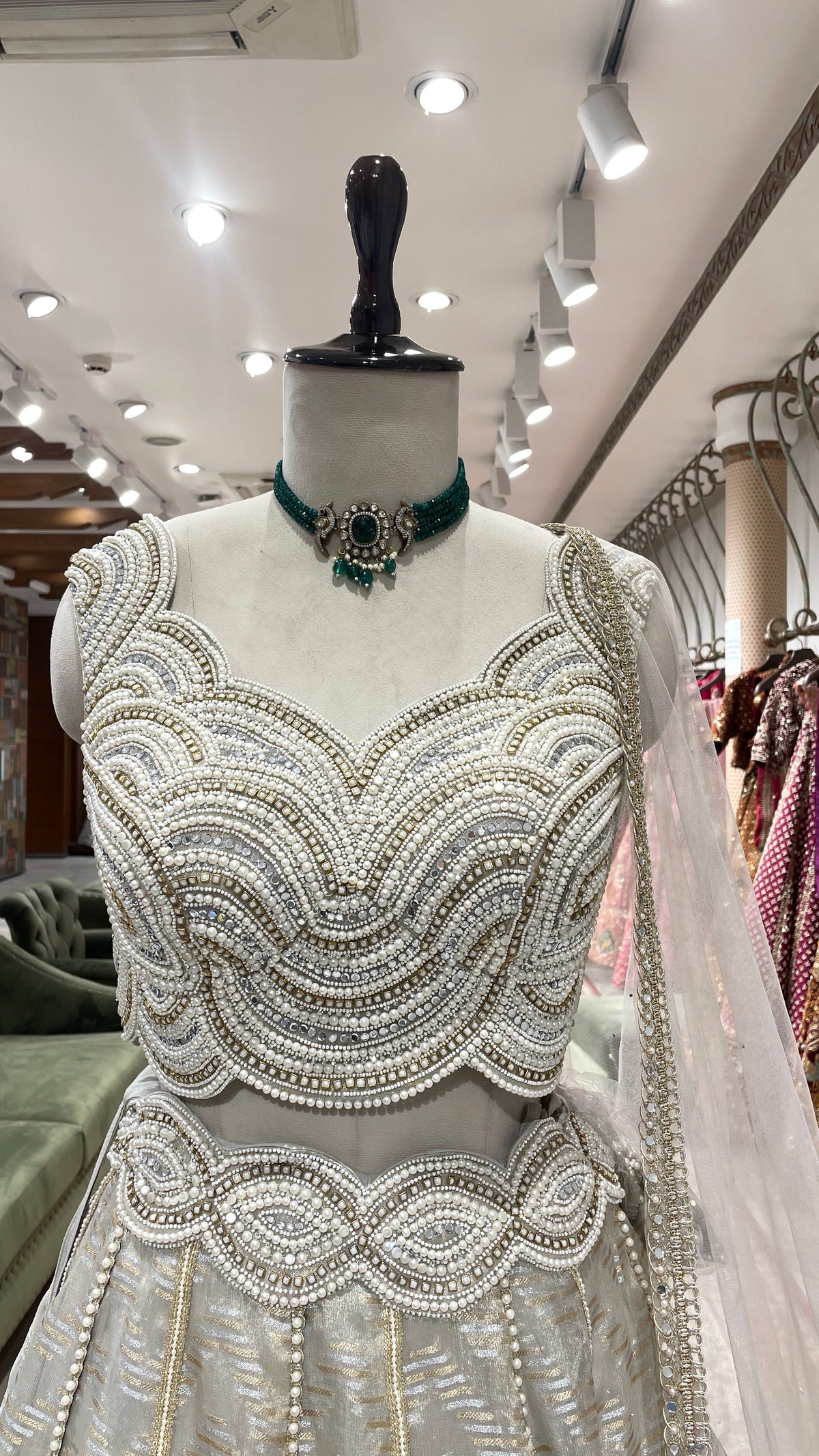 Ivory Tissue Lehenga with Heavy Embellished Blouse & Dupatta