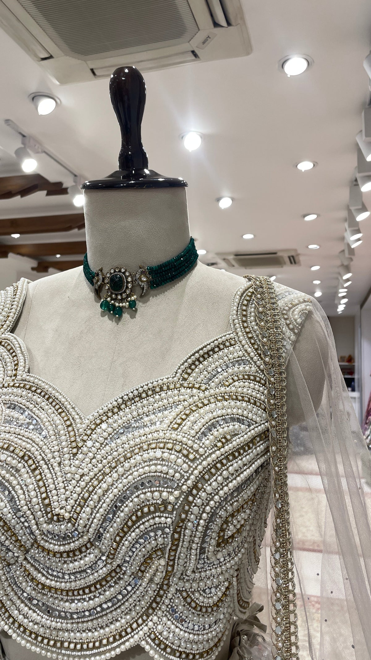 Ivory Tissue Lehenga with Heavy Embellished Blouse & Dupatta