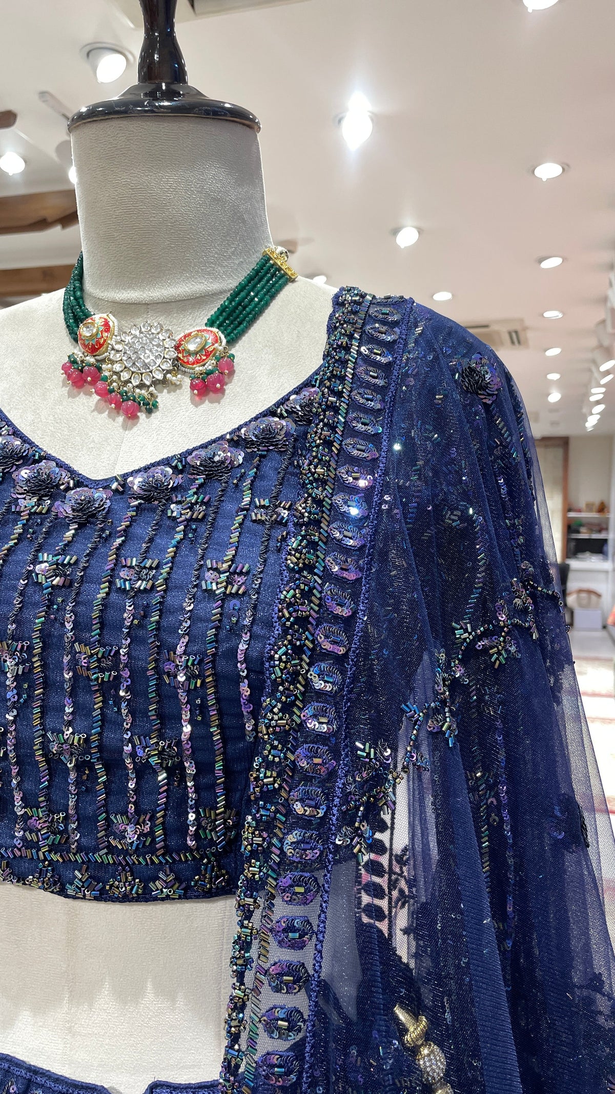 Royal Blue Silk Lehenga with Heavy Sequins Embellishments