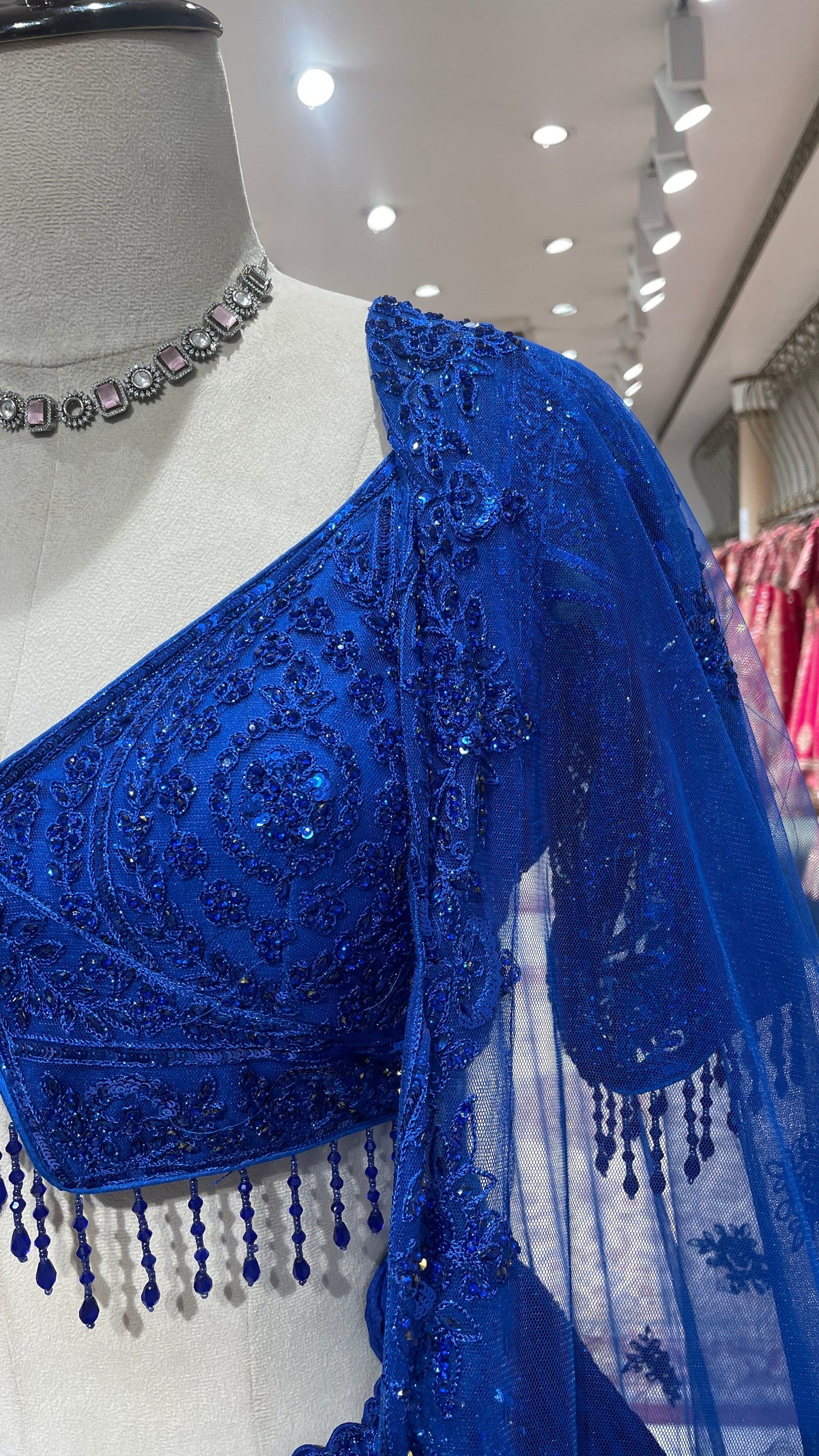 Royal Blue Net Lehenga with Threadwork & Sequin Embellishments