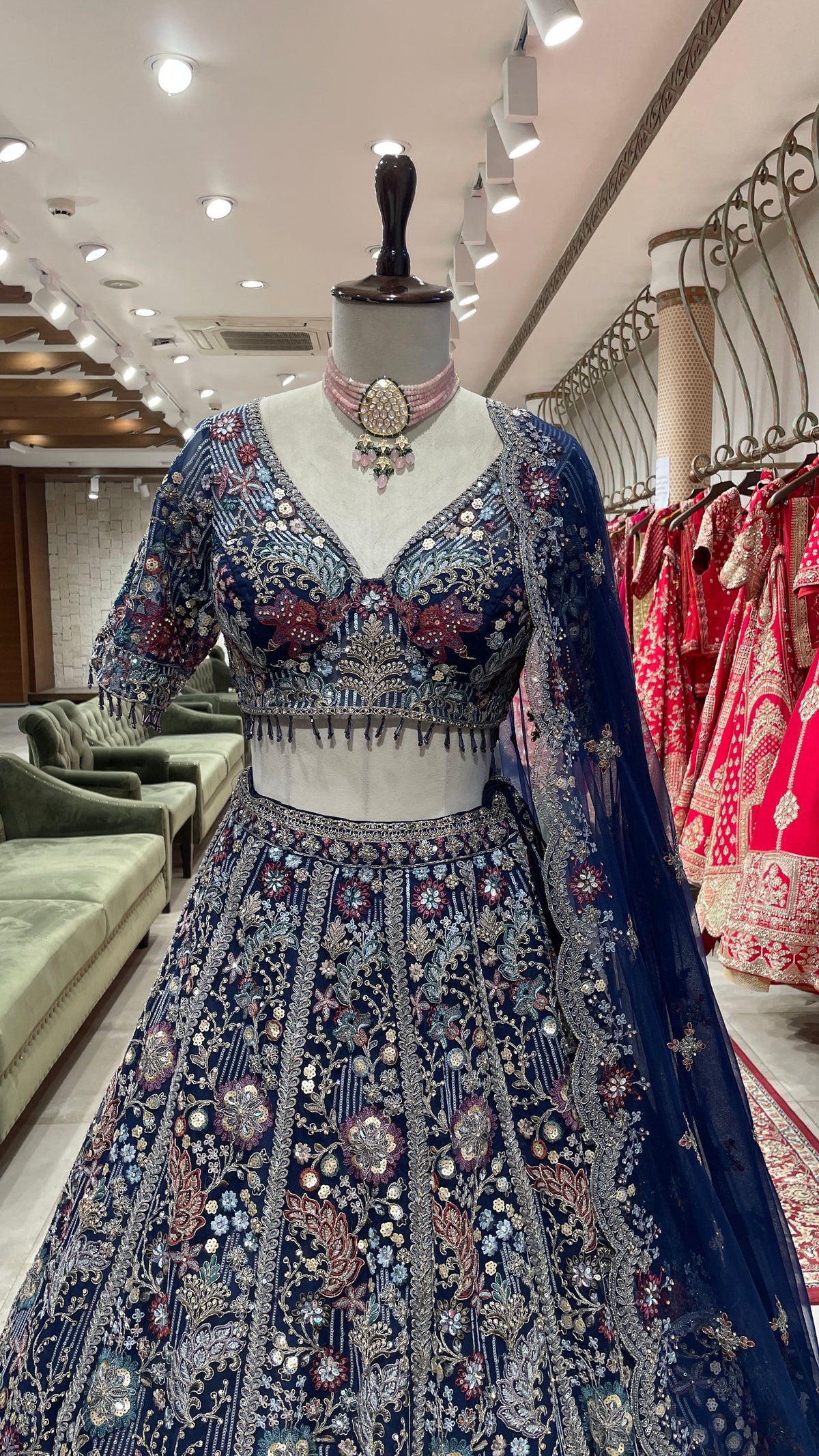 Navy Blue Lehenga with Multicolour Thread & Sequins Work