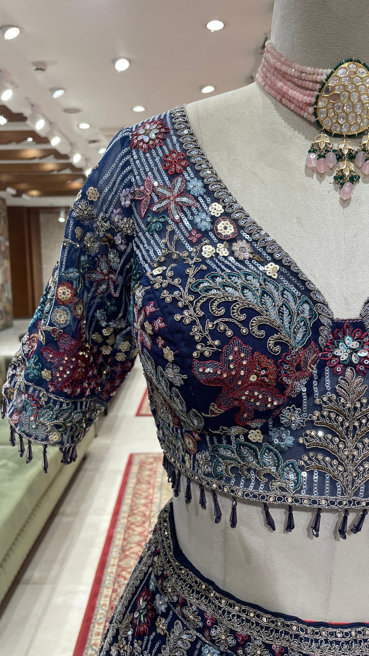 Navy Blue Lehenga with Multicolour Thread & Sequins Work