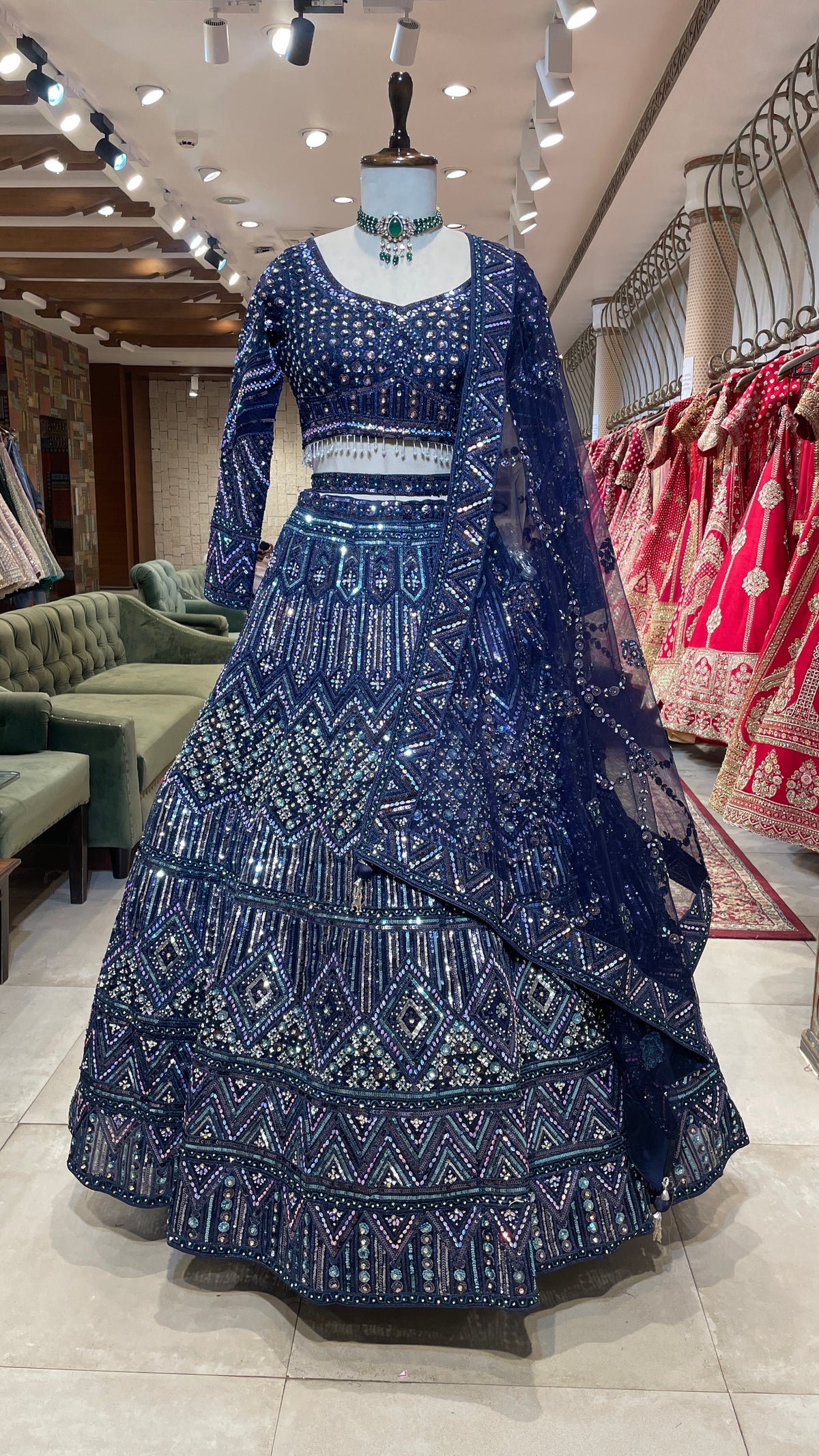 Royal Blue Net Lehenga with Sequins & Rhinestones