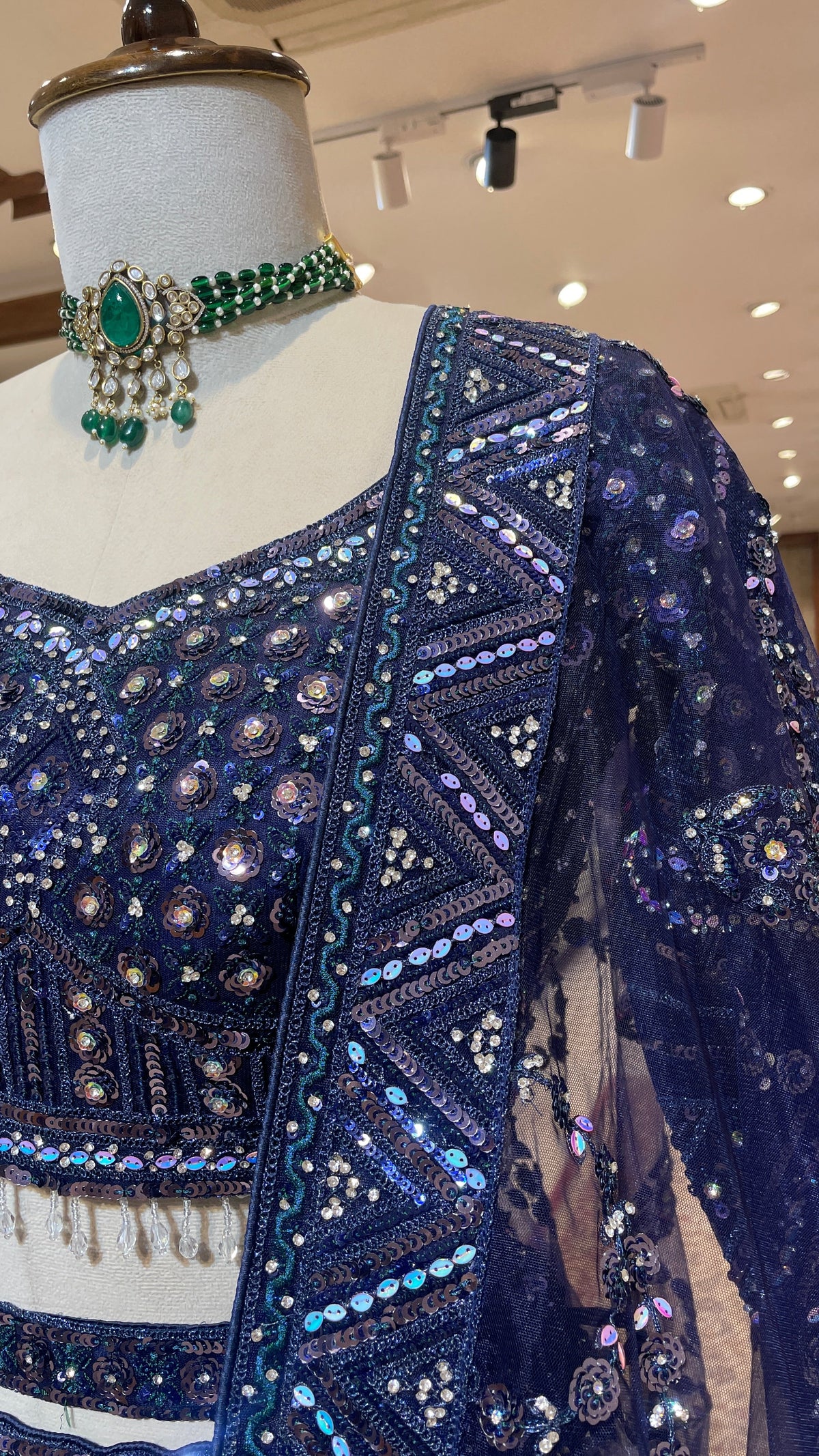 Royal Blue Net Lehenga with Sequins & Rhinestones
