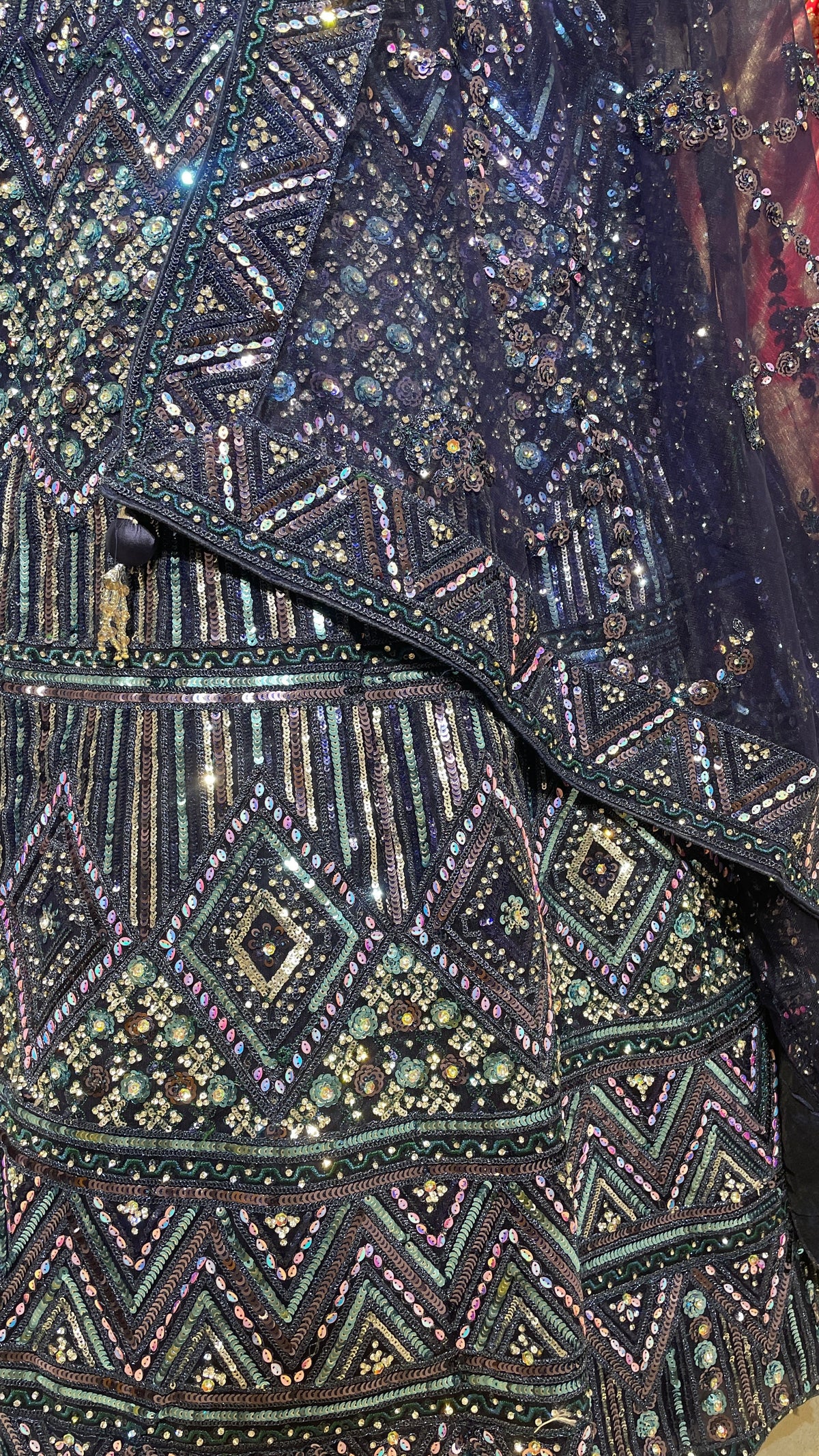 Royal Blue Net Lehenga with Sequins & Rhinestones