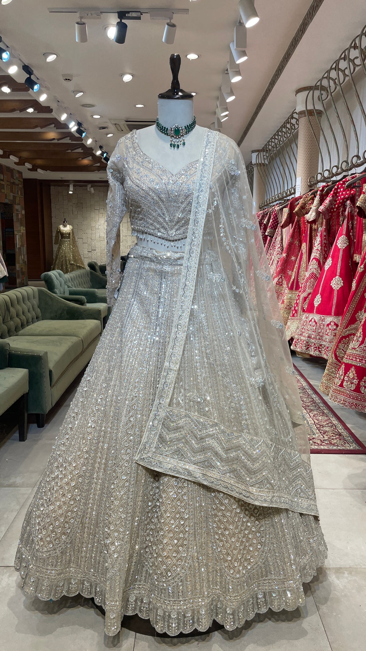 Cream Net Lehenga with Sequin Embellishments