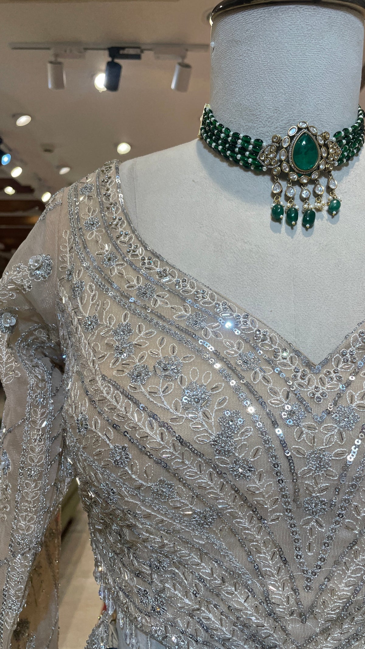 Cream Net Lehenga with Sequin Embellishments