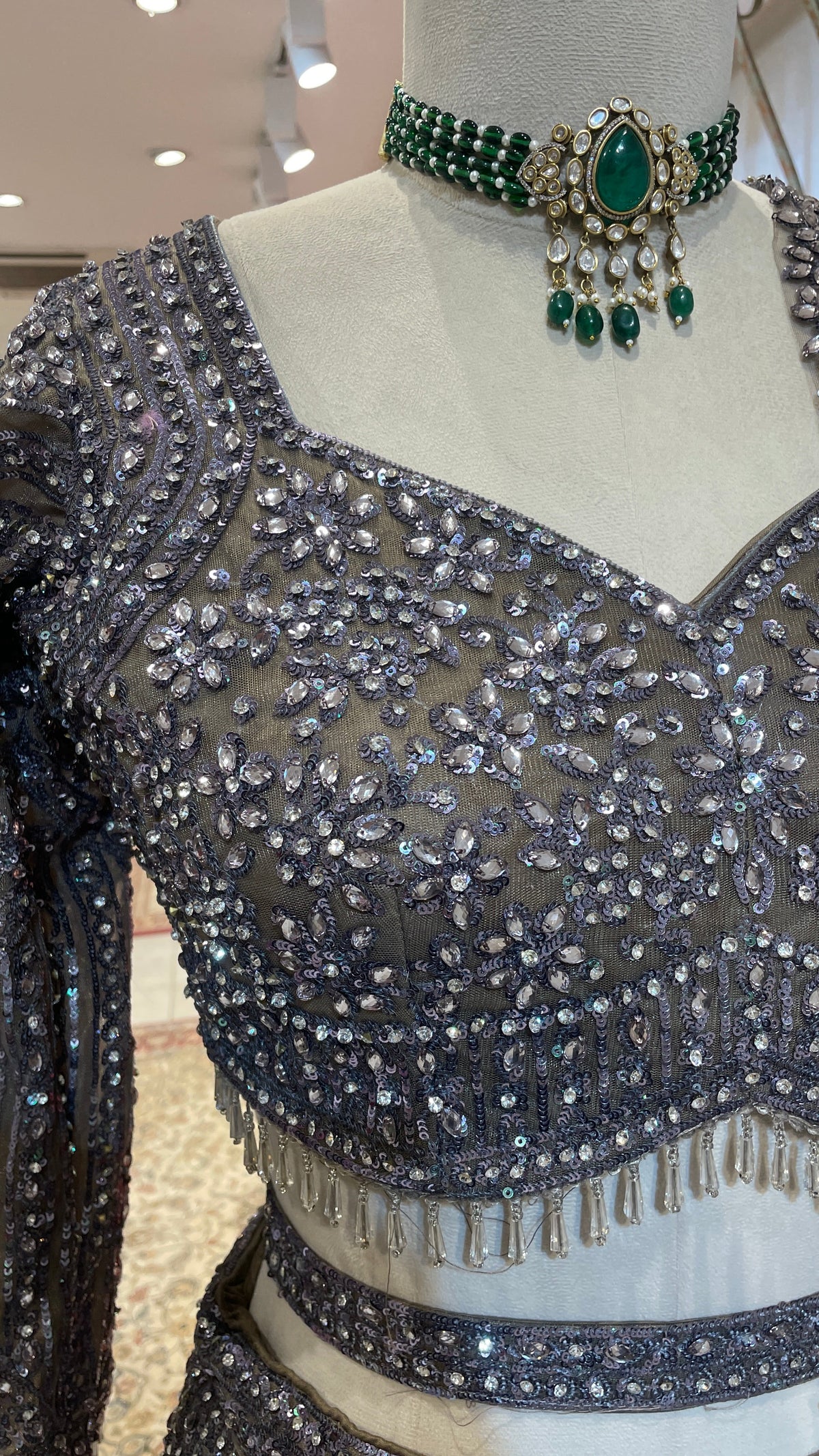 Silver Net Lehenga with Sequins & Bead Embellishments