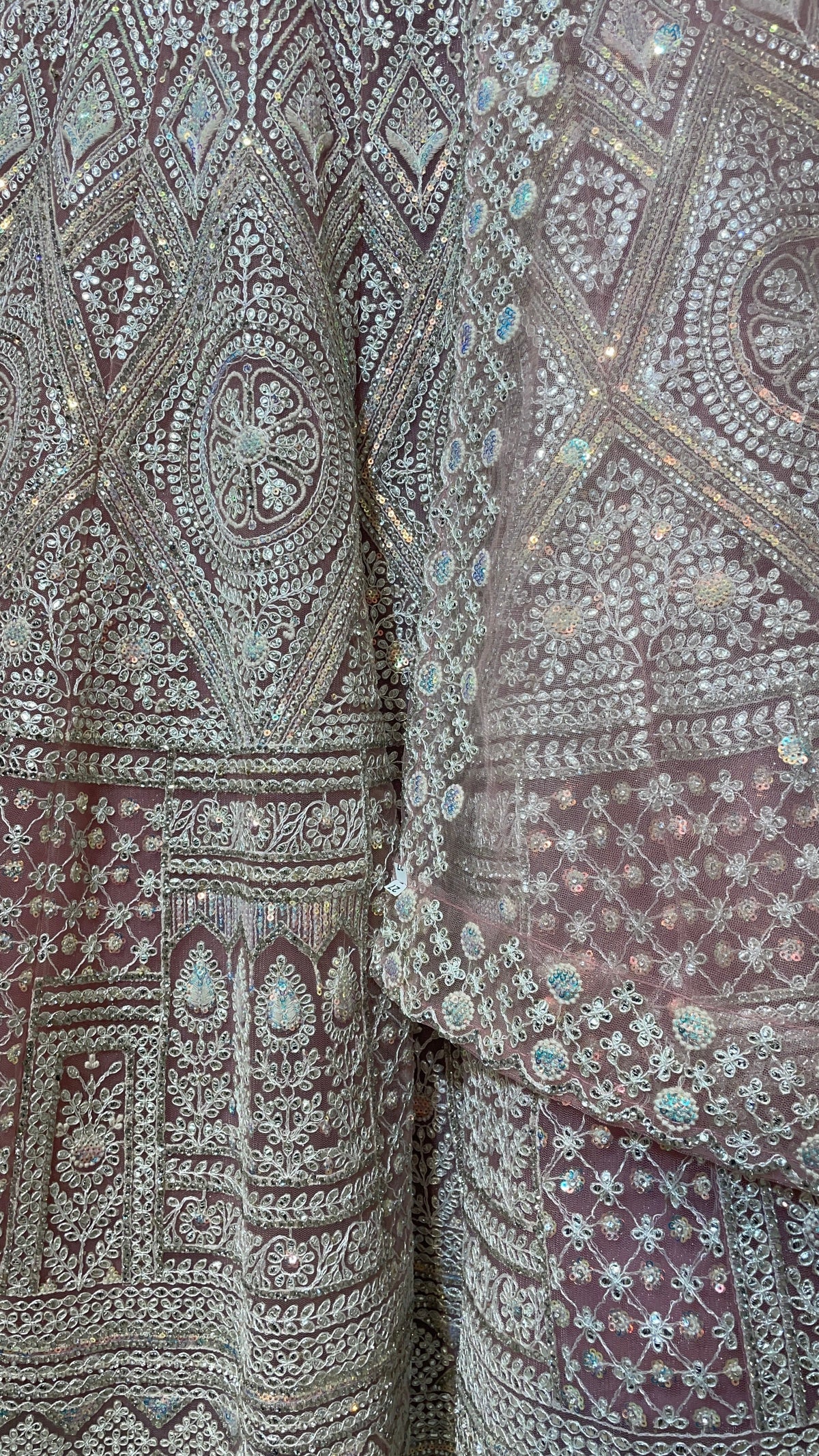 Pastel Pink Net Lehenga with Sequins & Threadwork