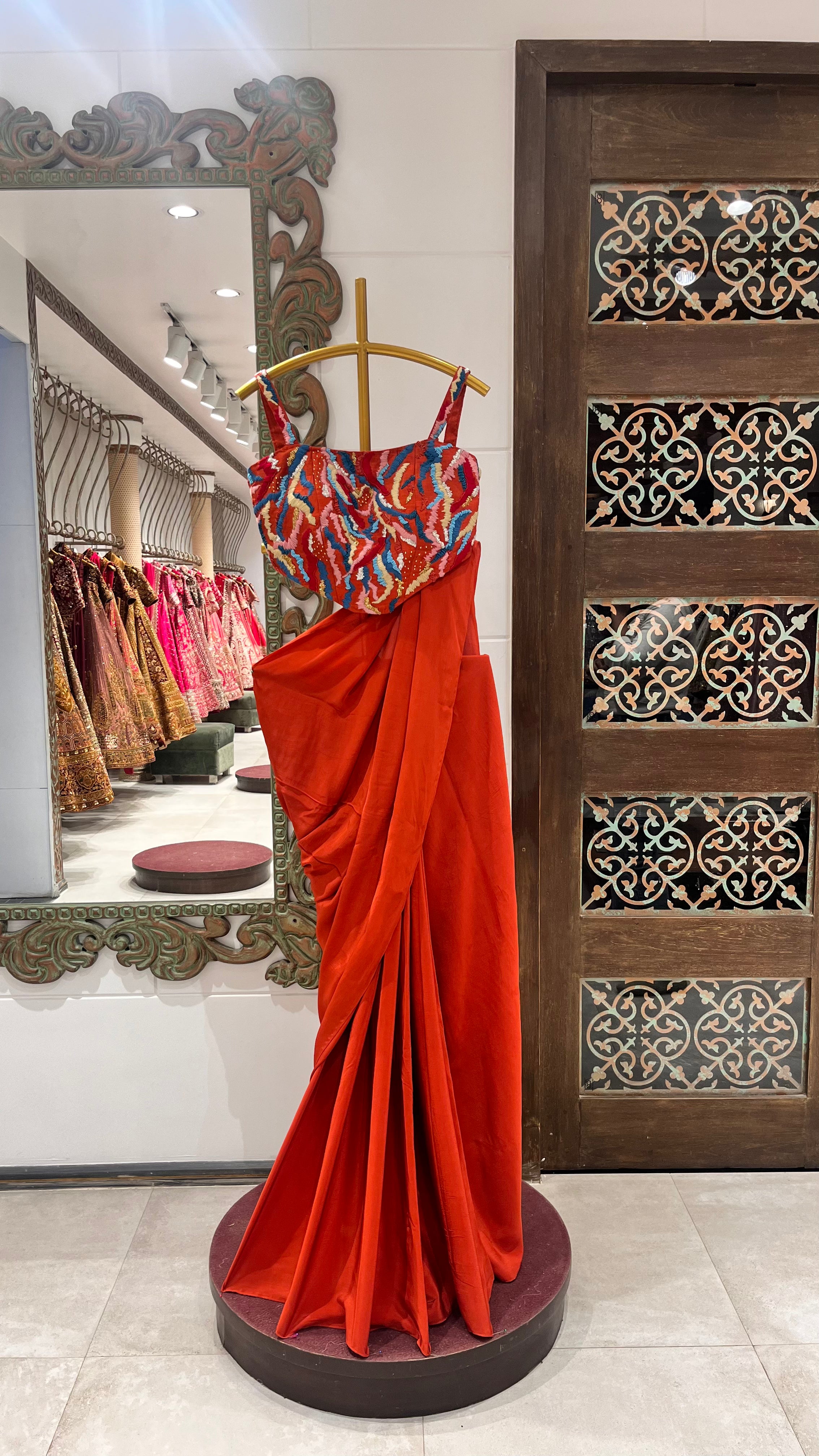 Orange corset saree