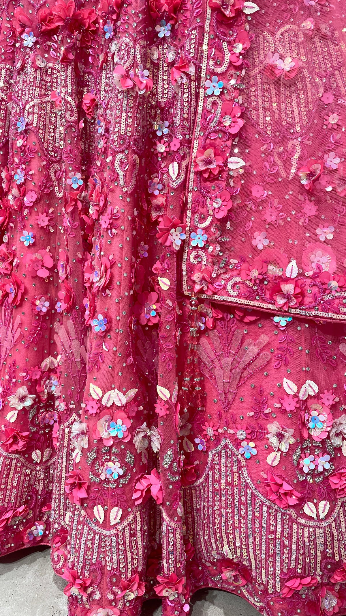 Fluorescent Pink Floral Motif Lehenga