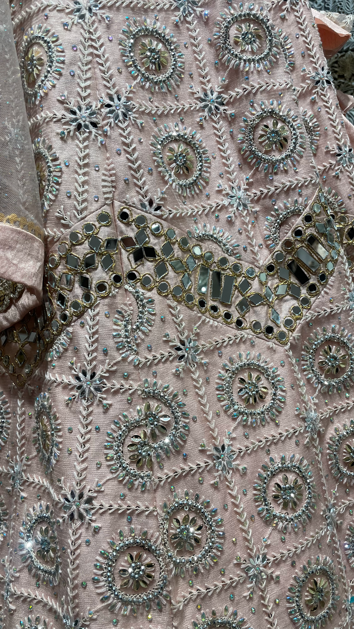 Mint Green | Pastel Pink - Mirror Work Lehenga