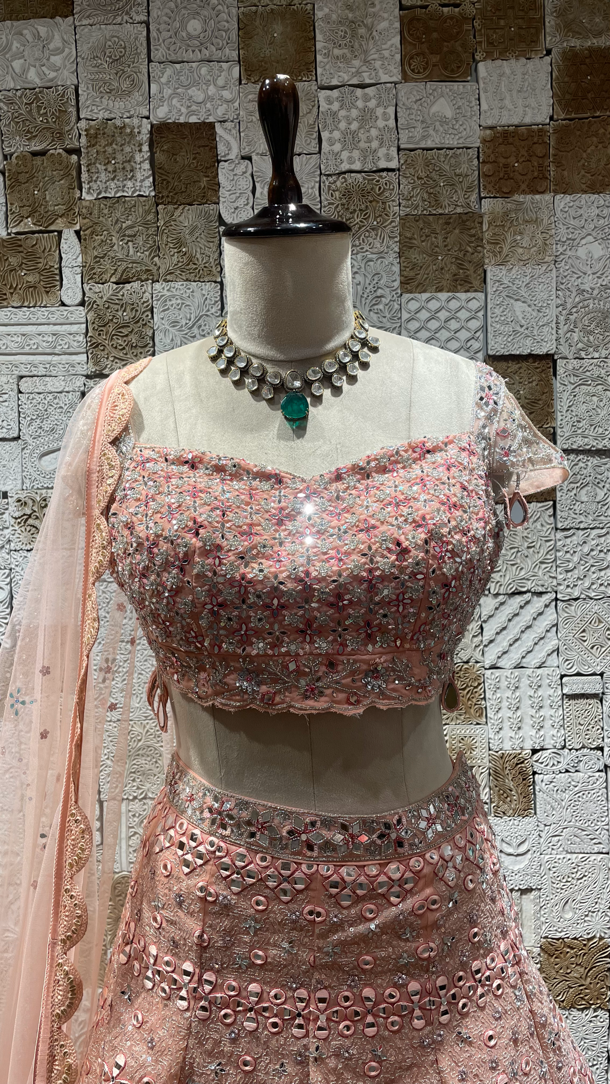 Pink Silk Lehenga with Mirrorwork, Sequins & Net Dupatta